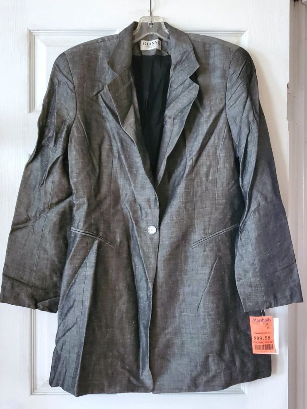 VINTAGE GIANNI WOMENS GRAY LONG BLAZER JACKET SIZE 16 MADE IN USA NWT